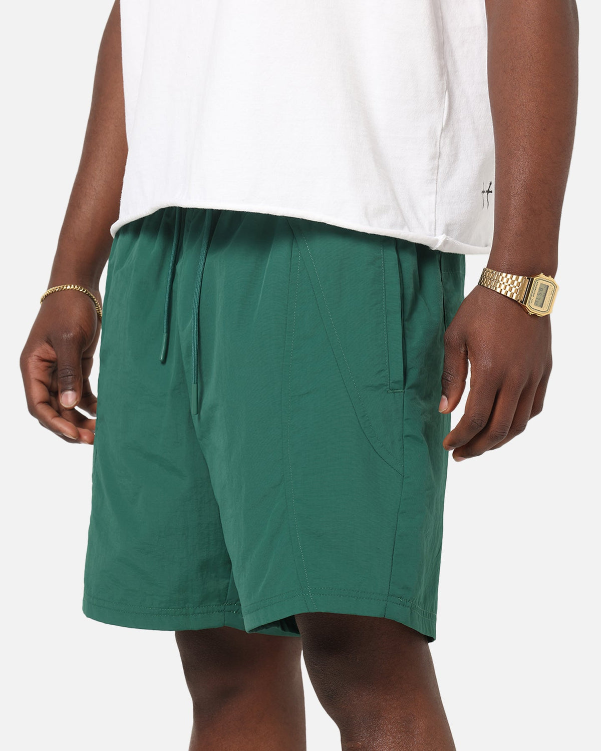 Carre Panelled Nylon Shorts Green