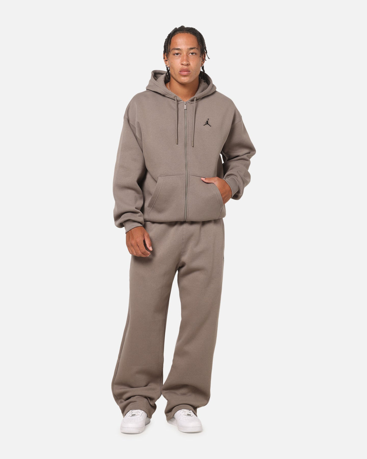 Jordan Jumpman Brooklyn Fleece Oversized Open-Hem Pants Olive Grey/Black