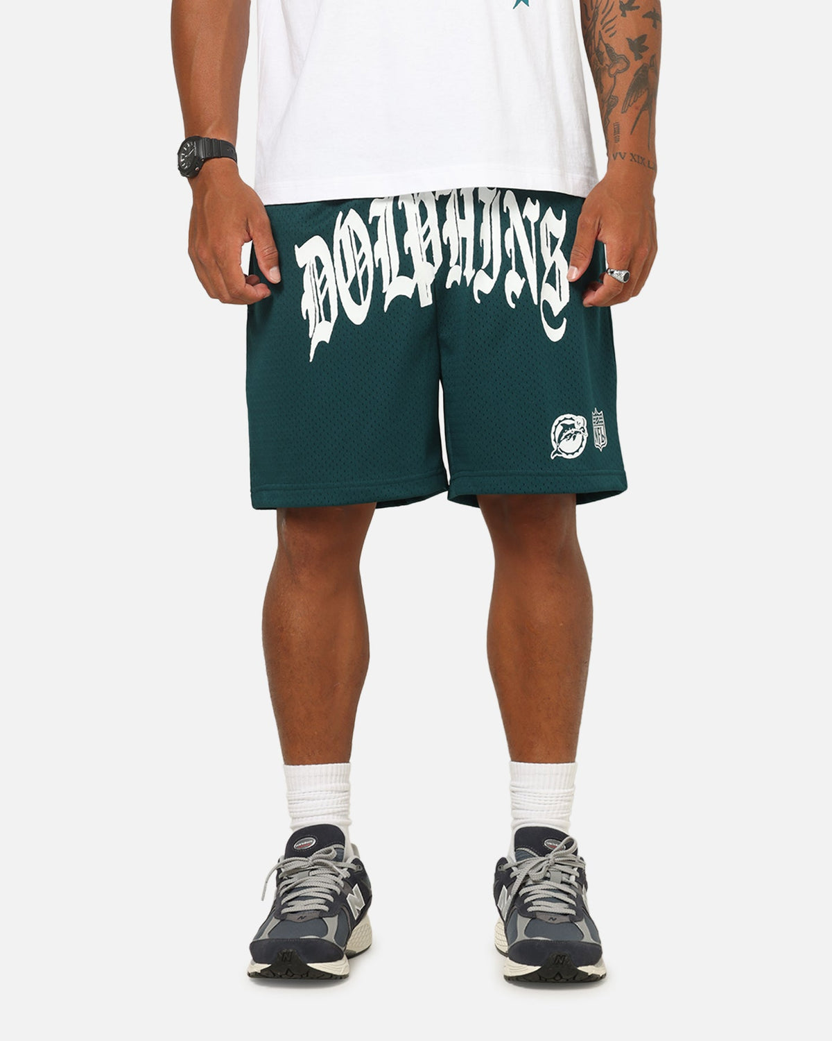Mitchell & Ness Miami Dolphins Stars & Text Mesh Shorts Deep Sea Teal