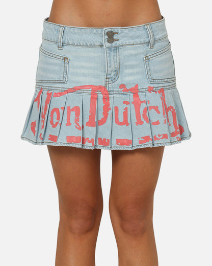 Von Dutch Women's Denim Mini Skirt Washed Light Blue