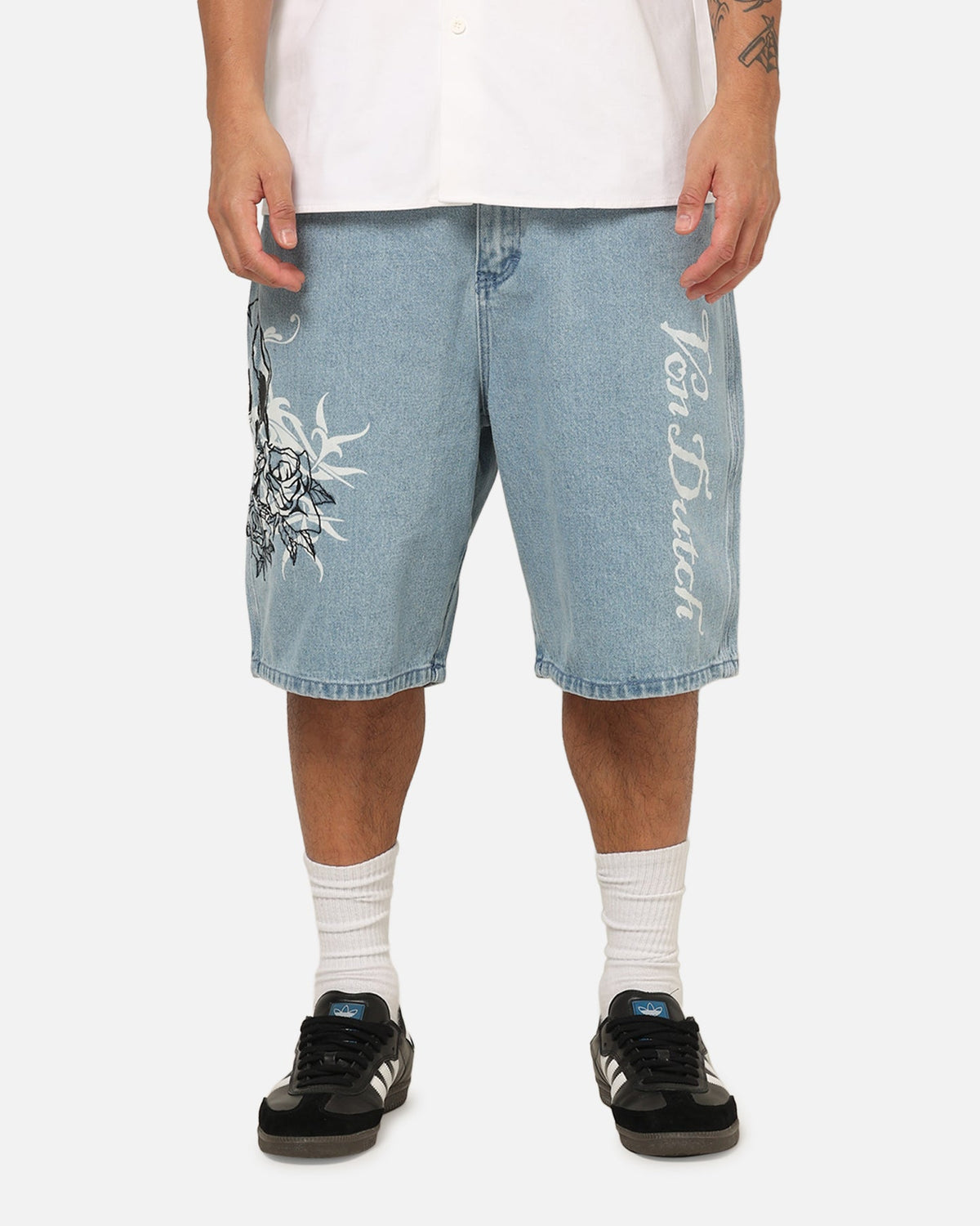 Von Dutch Skull Jean Shorts Mid Blue Denim