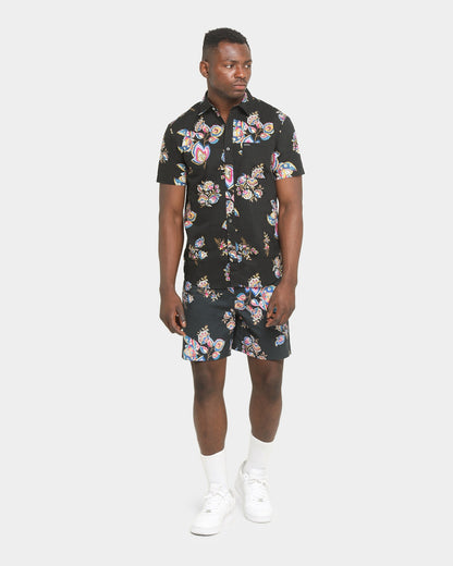 Brixton Charter Print Short Sleeve Woven Shirt Black/Purple