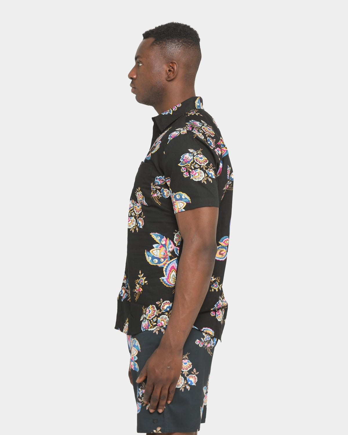 Brixton Charter Print Short Sleeve Woven Shirt Black/Purple