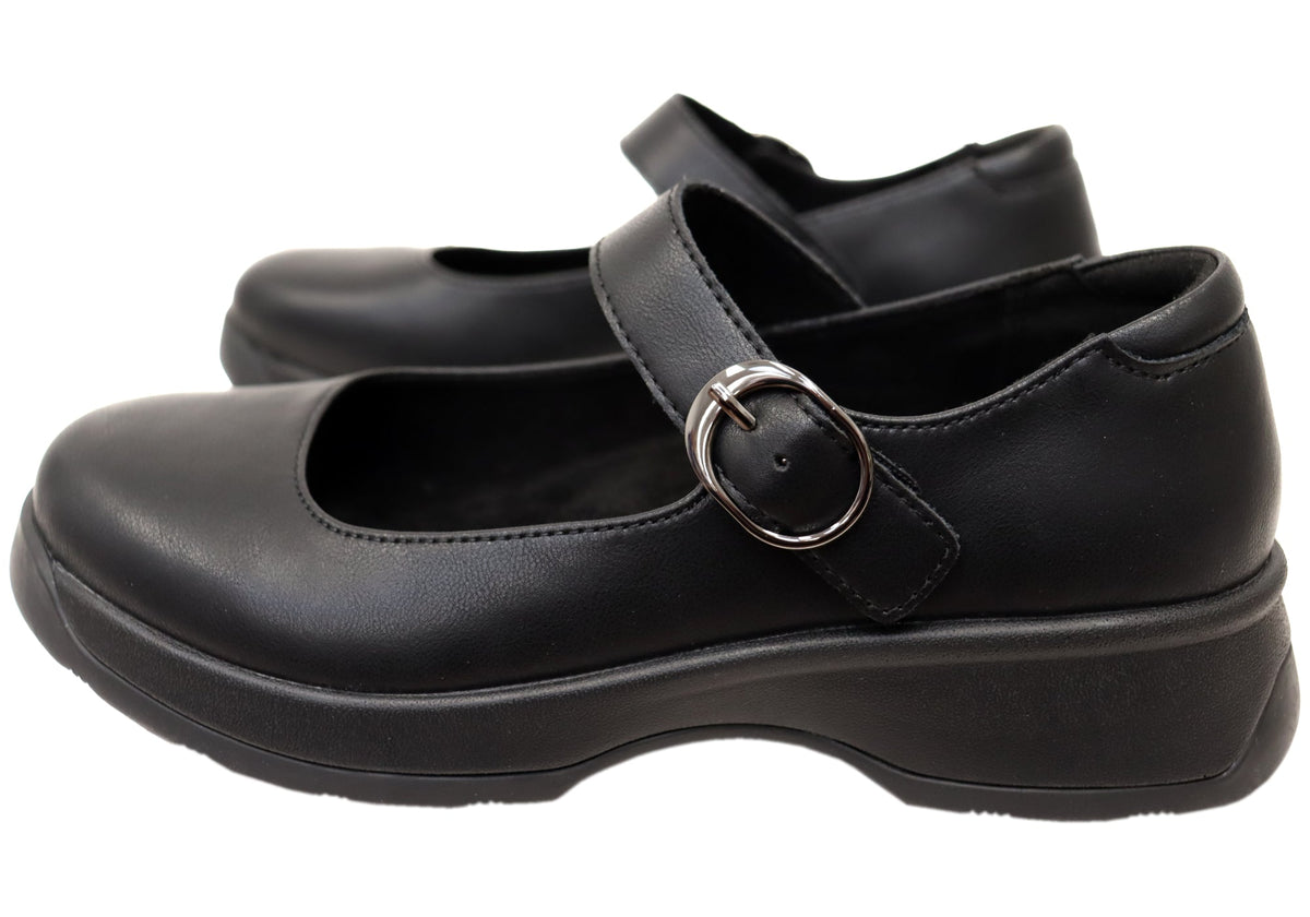 Alegria Jazmine Womens Comfortable Leather Mary Jane Shoes Black Nappa
