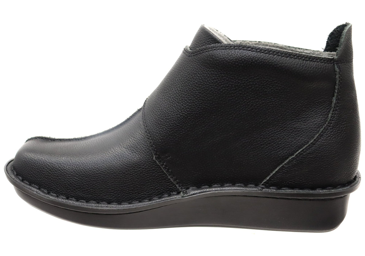 Alegria Caiti Womens Leather Ankle Boots With Adjustable Strap