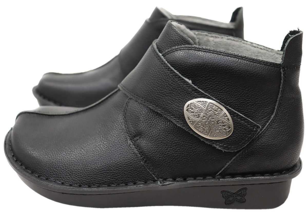Alegria Caiti Womens Leather Ankle Boots With Adjustable Strap