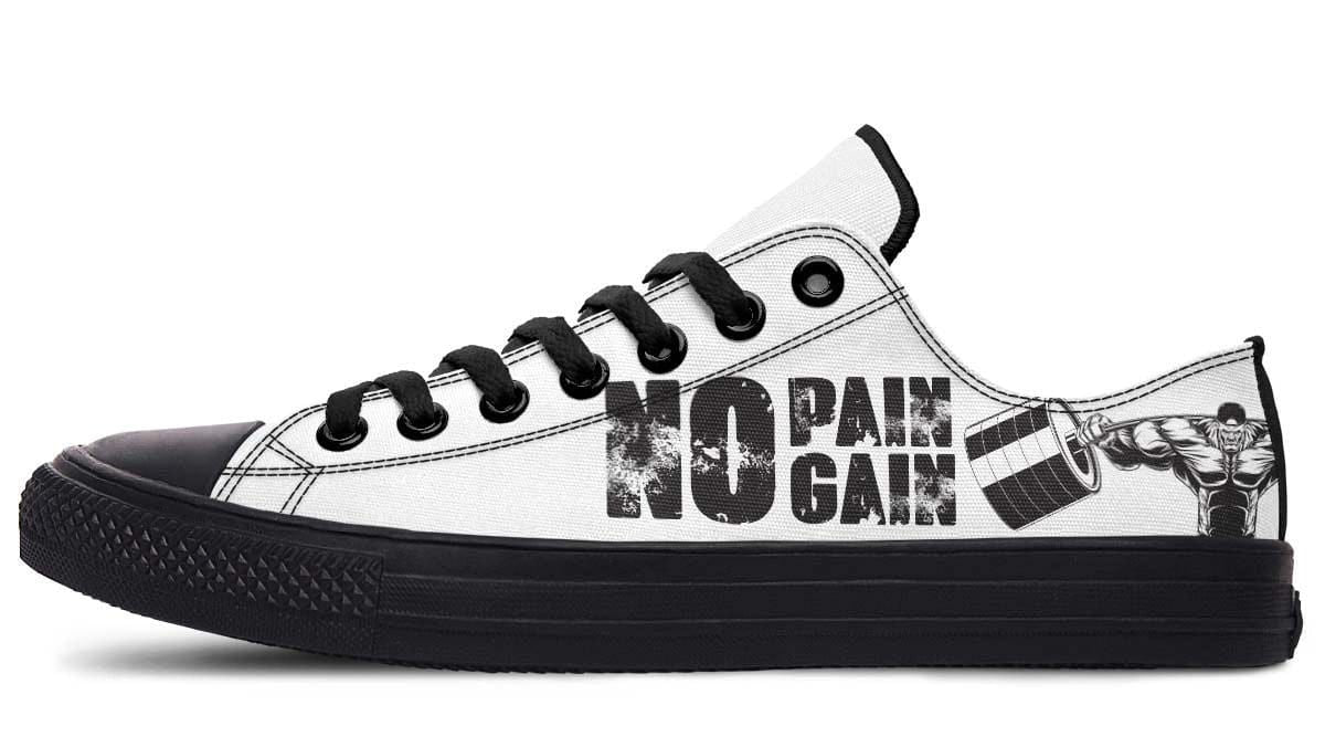 “No Pain No Gain” White Black Lowtop Sneaker