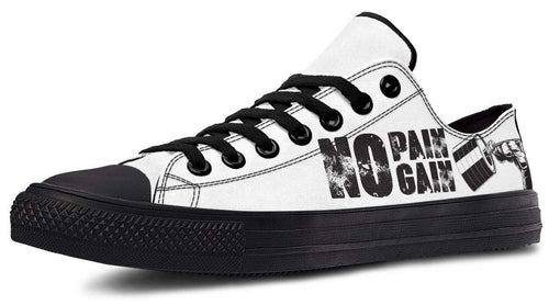 “No Pain No Gain” White Black Lowtop Sneaker