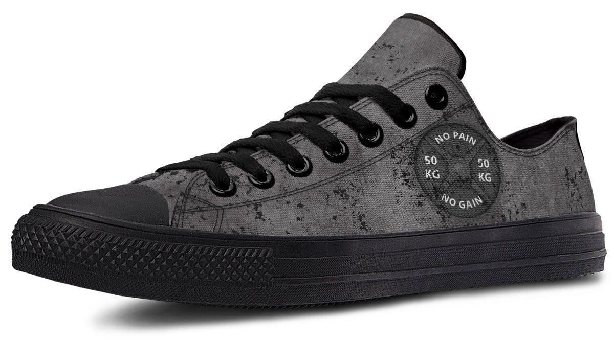 “No Pain No Gain” Gray Pattern Black Lowtop Sneaker