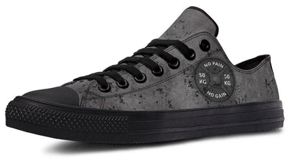 “No Pain No Gain” Gray Pattern Black Lowtop Sneaker