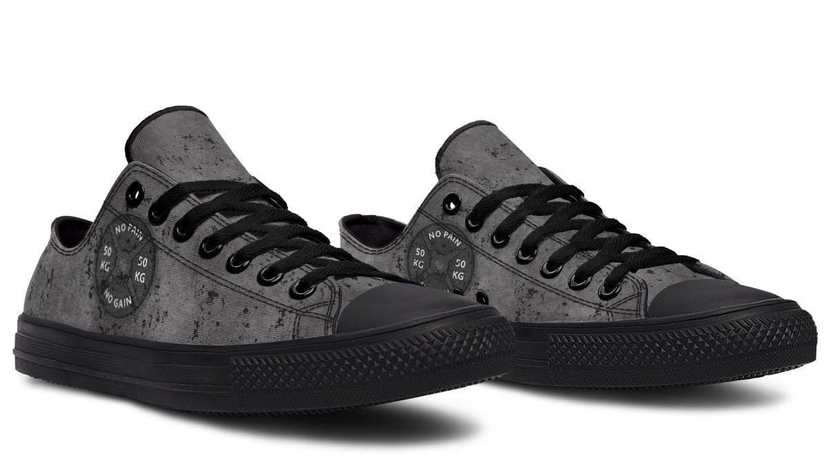 “No Pain No Gain” Gray Pattern Black Lowtop Sneaker