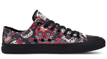 Mexican Skull Pattern Black Lowtop Sneaker