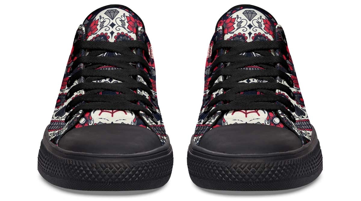 Mexican Skull Pattern Black Lowtop Sneaker