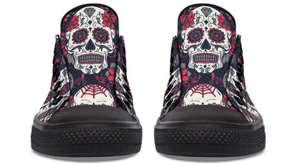 Mexican Skull Pattern Black Lowtop Sneaker