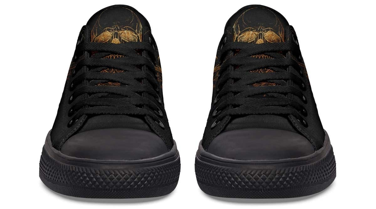 Gold Foil Skull Pattern Black Lowtop Sneaker
