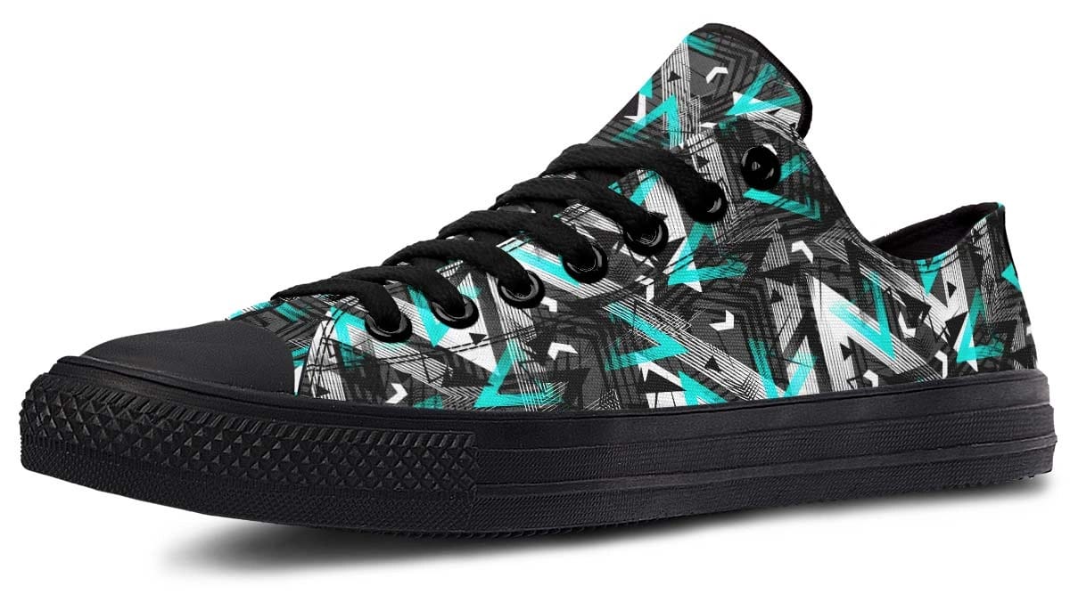 Cyan Polygon Pattern Black Lowtop Sneaker
