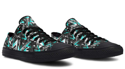 Cyan Polygon Pattern Black Lowtop Sneaker