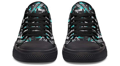 Cyan Polygon Pattern Black Lowtop Sneaker