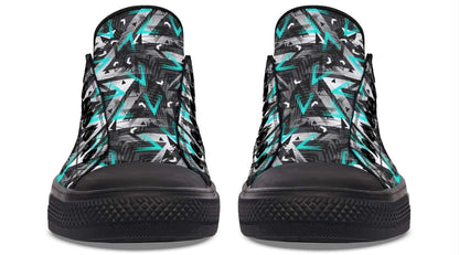 Cyan Polygon Pattern Black Lowtop Sneaker