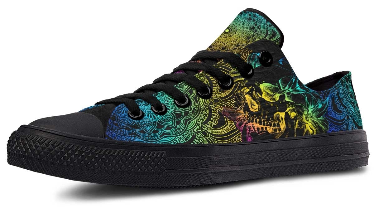 Green and Yellow Color Skull Hippie Pattern Lowtop Sneaker