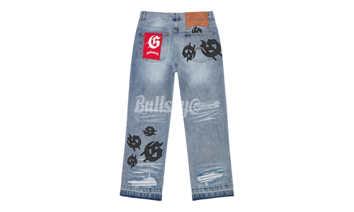 Godspeed Scattered GS Logo Blue Wash Denim Jeans